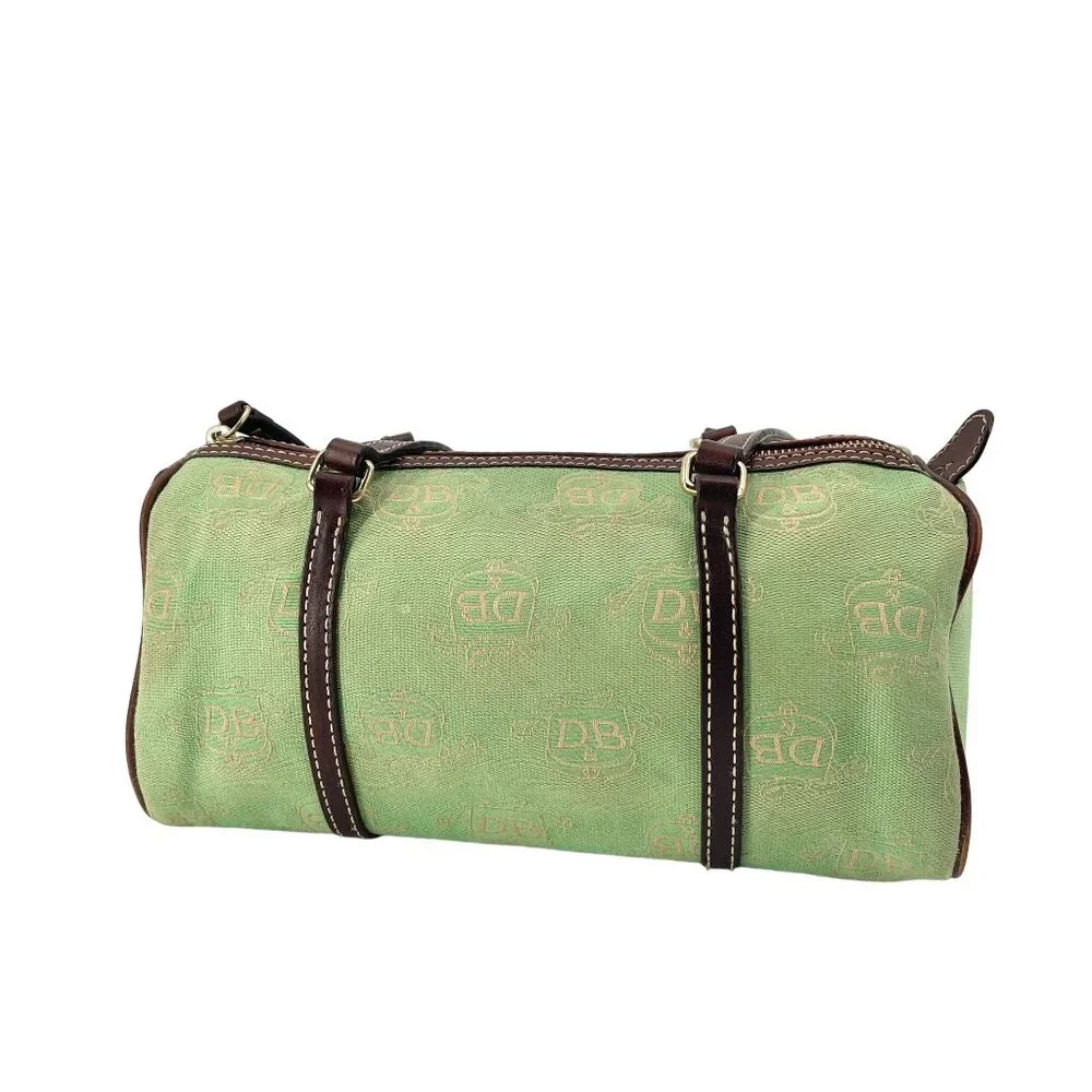 Dooney & Bourke 90s Y2K Light Green & Gold Logo Barrell Bag - Picture 6 of 10